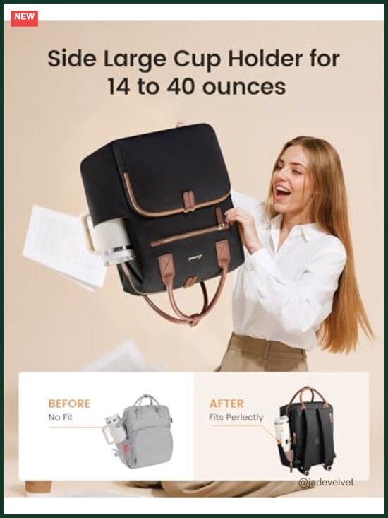 Laptop Backpack with Separate Laptop Compartment, Water Resistant, PU Leather main image 4
